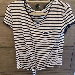 7 For All Mankind short sleeve tie front navy stripe tshirt size medium